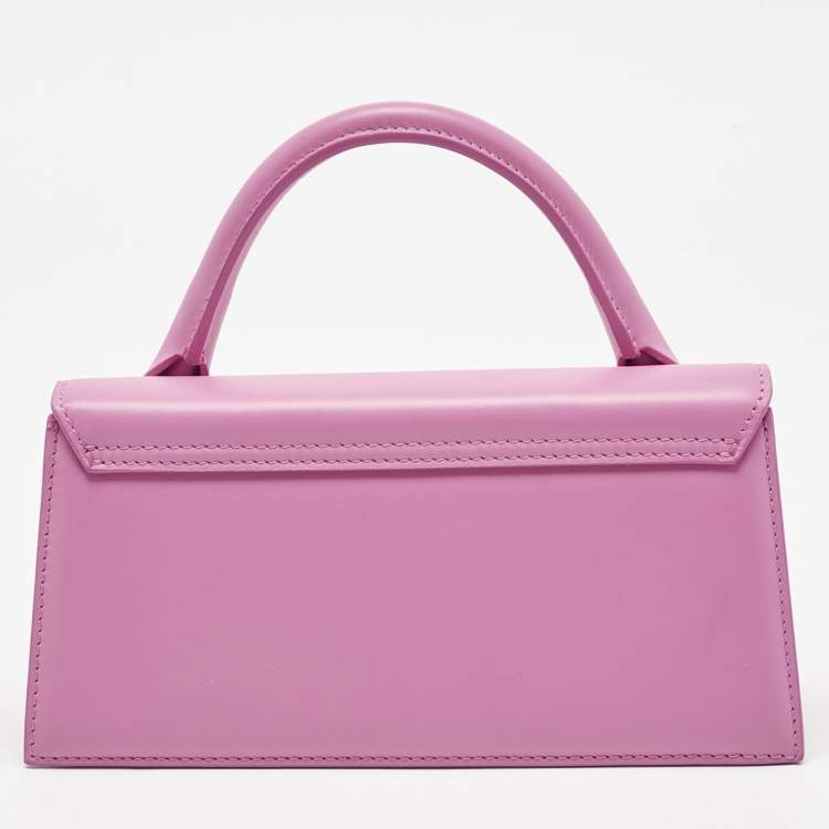 Pre Owned Jacquemus Neon Pink Leather Long Le Chiquito Top Handle Bag