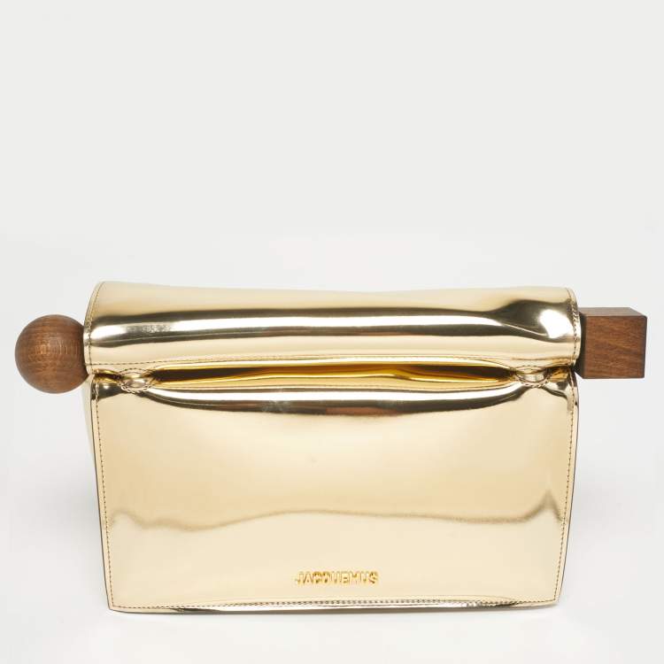 Pre Owned Jacquemus Gold Patent Leather La Pochette Rond Carré Clutch