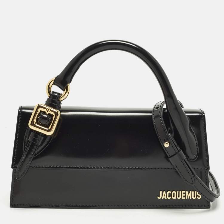 مملوكة مسبقًا Jacquemus Long Le Chiquito Boucle Black Glossy Leather Top Handle Bag