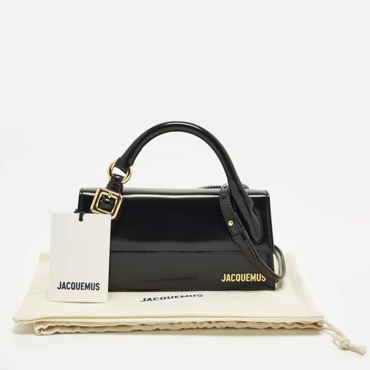 مملوكة مسبقًا Jacquemus Long Le Chiquito Boucle Black Glossy Leather Top Handle Bag