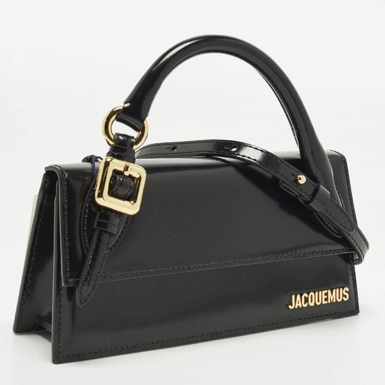 مملوكة مسبقًا Jacquemus Long Le Chiquito Boucle Black Glossy Leather Top Handle Bag