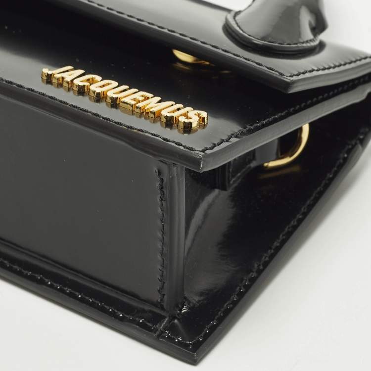 مملوكة مسبقًا Jacquemus Long Le Chiquito Boucle Black Glossy Leather Top Handle Bag