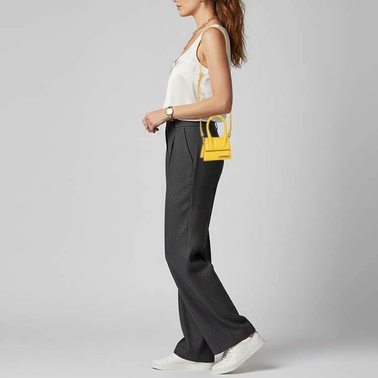 Pre Owned Jacquemus Le Chiquito Mini Yellow Leather Top Handle Bag