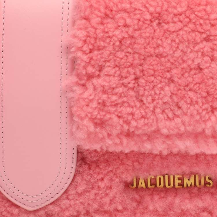 Pre Owned Jacquemus Le Bambino Pink Leather and Shearling Fur Top Handle Bag