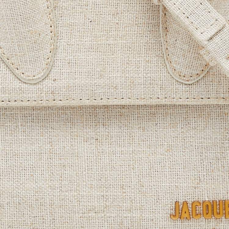Pre Owned Jacquemus Off White Linen Canvas Le Chiquito Top Handle Bag
