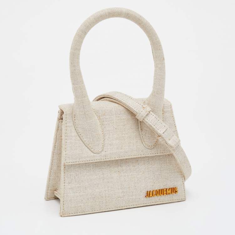 Pre Owned Jacquemus Off White Linen Canvas Le Chiquito Top Handle Bag