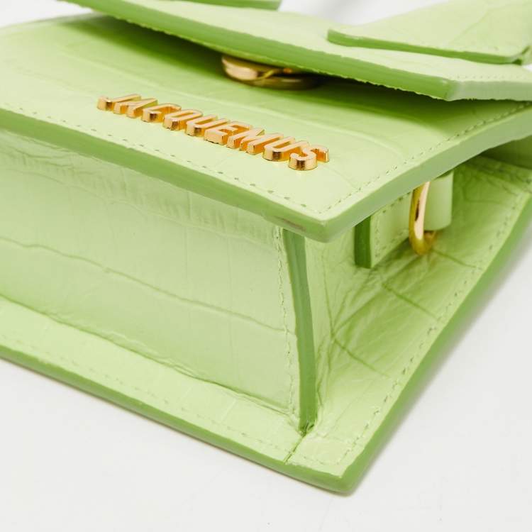Pre Owned Jacquemus Green Croc Embossed Leather Le Chiquito Mini Bag