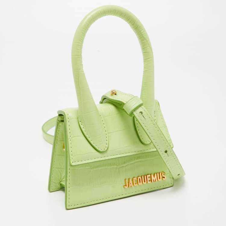 Pre Owned Jacquemus Green Croc Embossed Leather Le Chiquito Mini Bag