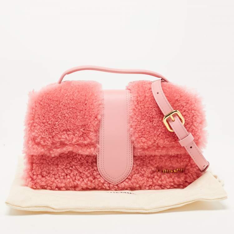 Pre Owned Jacquemus Pink Leather and Shearling Le Grand Bambino Top Handle Bag