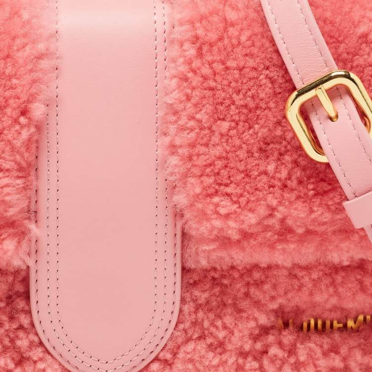 Pre Owned Jacquemus Pink Leather and Shearling Le Grand Bambino Top Handle Bag