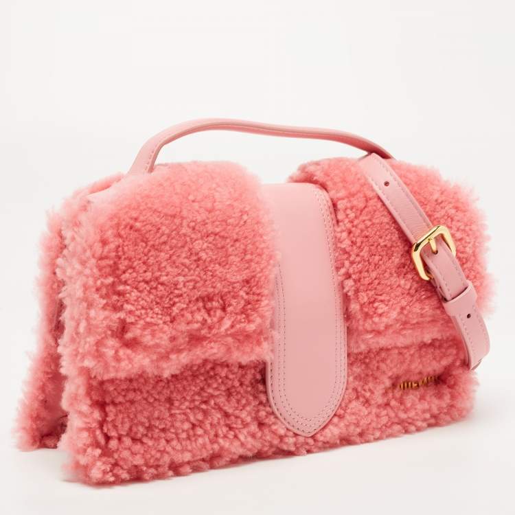Pre Owned Jacquemus Pink Leather and Shearling Le Grand Bambino Top Handle Bag