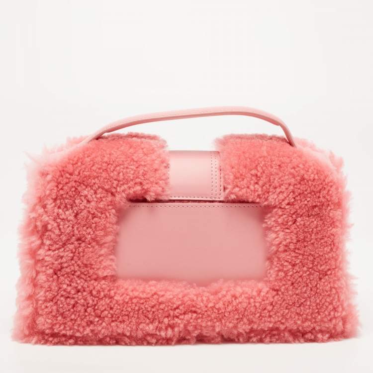 Pre Owned Jacquemus Pink Leather and Shearling Le Grand Bambino Top Handle Bag
