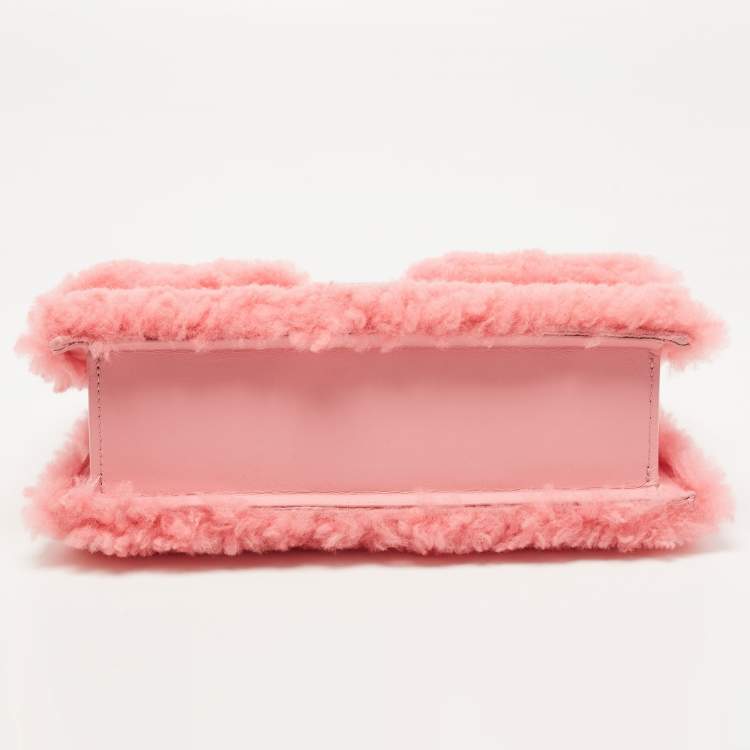 Pre Owned Jacquemus Pink Leather and Shearling Le Grand Bambino Top Handle Bag
