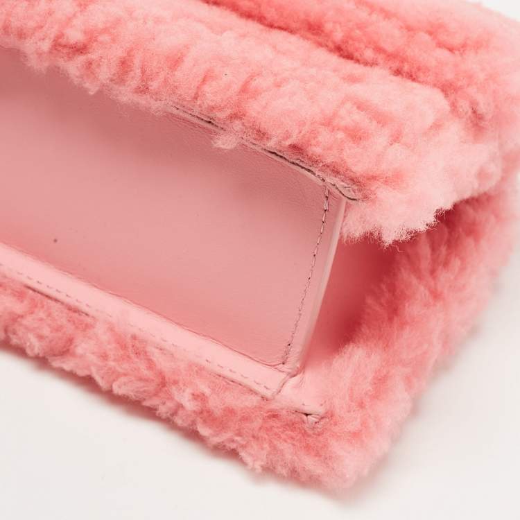 Pre Owned Jacquemus Pink Leather and Shearling Le Grand Bambino Top Handle Bag
