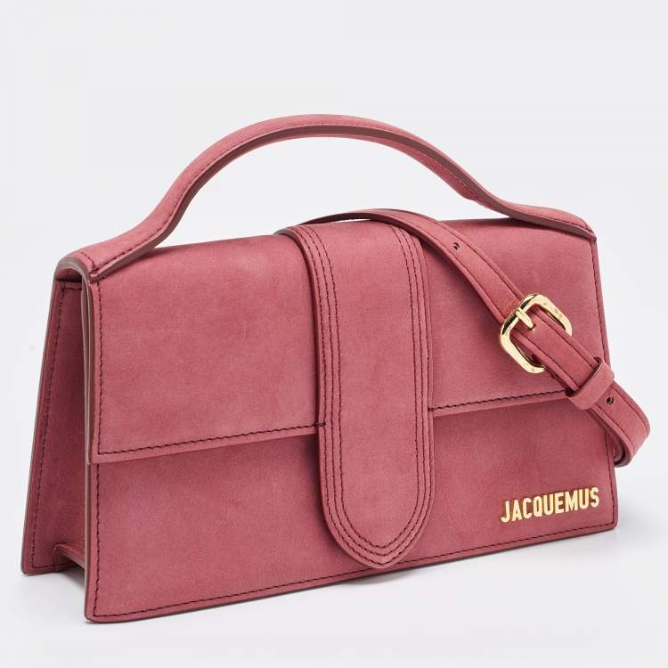 Pre Owned Jacquemus Pink Nubuck Leather Le Grand Bambino Top Handle Bag