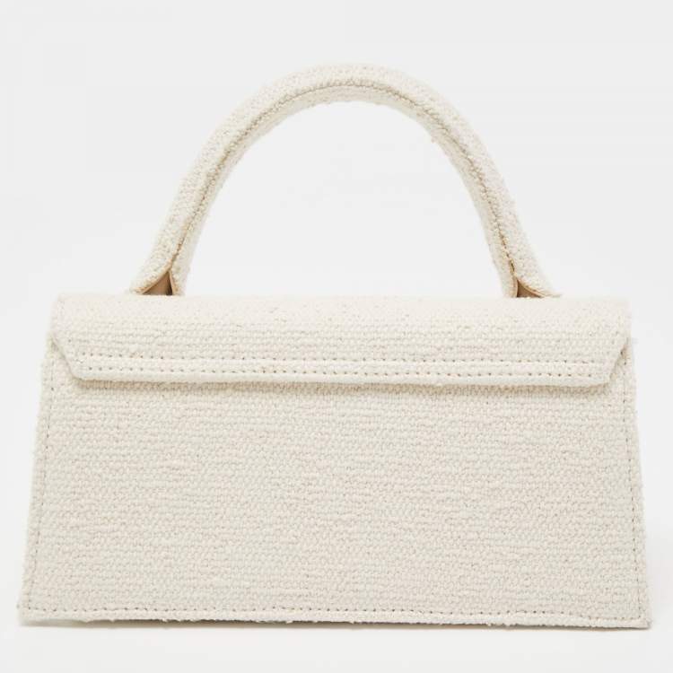 Pre Owned Jacquemus Cream Tweed Long Le Chiquito Top Handle Bag