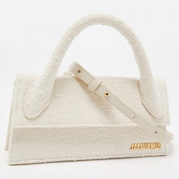 Pre Owned Jacquemus Cream Tweed Long Le Chiquito Top Handle Bag