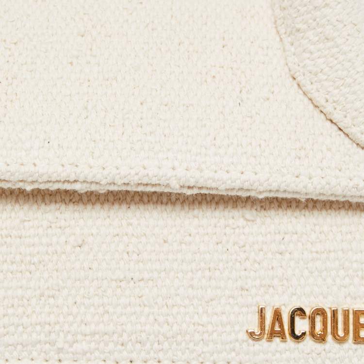 Pre Owned Jacquemus Cream Tweed Long Le Chiquito Top Handle Bag