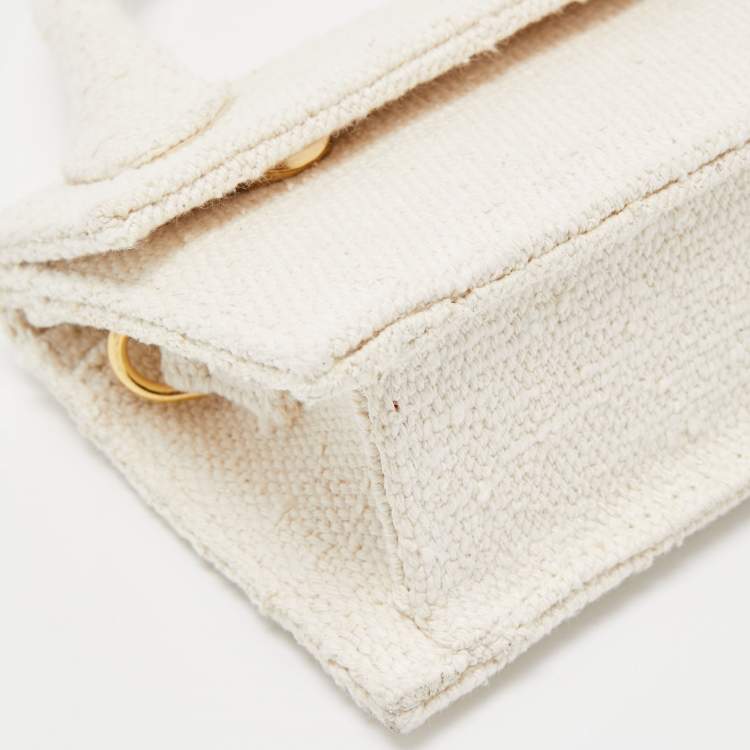 Pre Owned Jacquemus Cream Tweed Long Le Chiquito Top Handle Bag