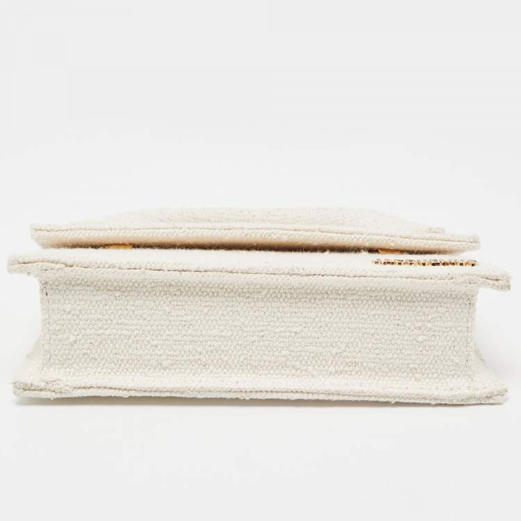 Pre Owned Jacquemus Cream Tweed Long Le Chiquito Top Handle Bag