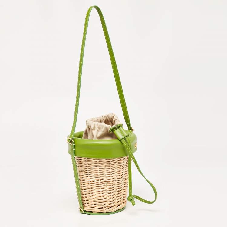 Pre Owned Jacquemus Green/Natural Wicker and Leather Le Panier Seau Bucket Bag
