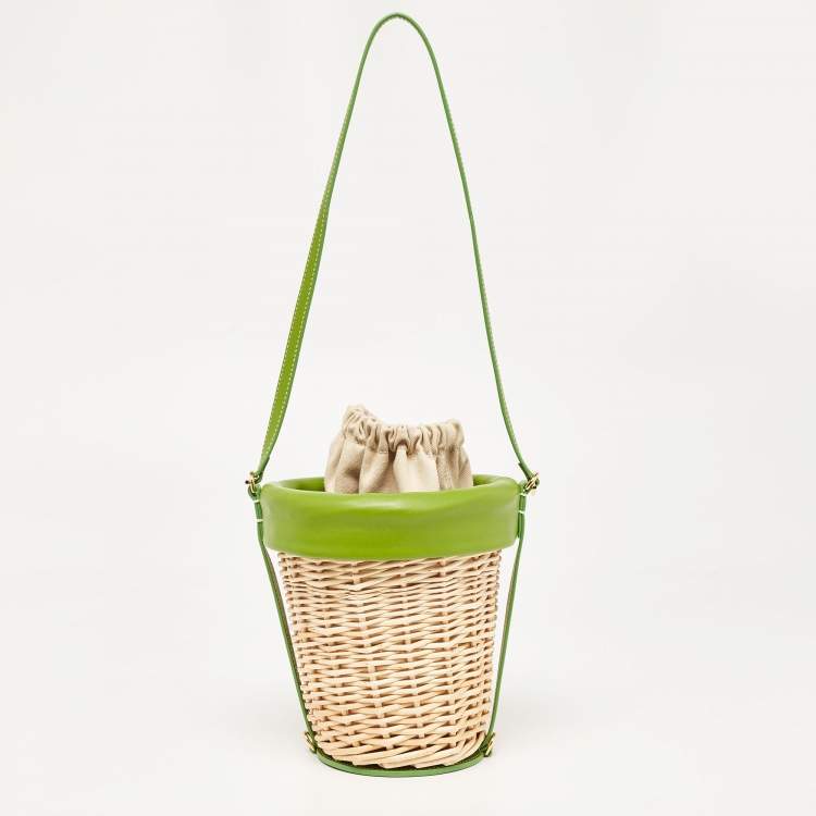 Pre Owned Jacquemus Green/Natural Wicker and Leather Le Panier Seau Bucket Bag