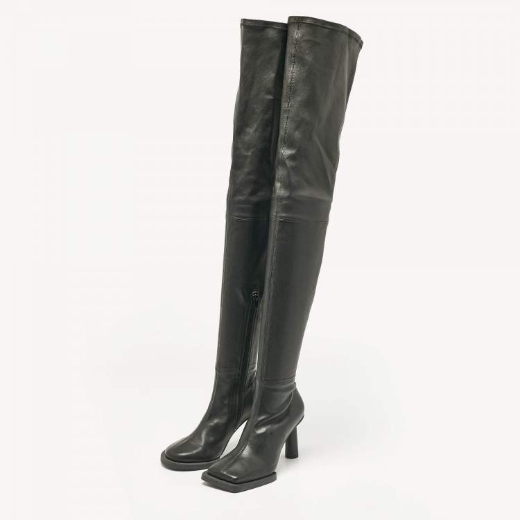 Pre Owned Jacquemus Black Leather Over The Knee Boots Size 38