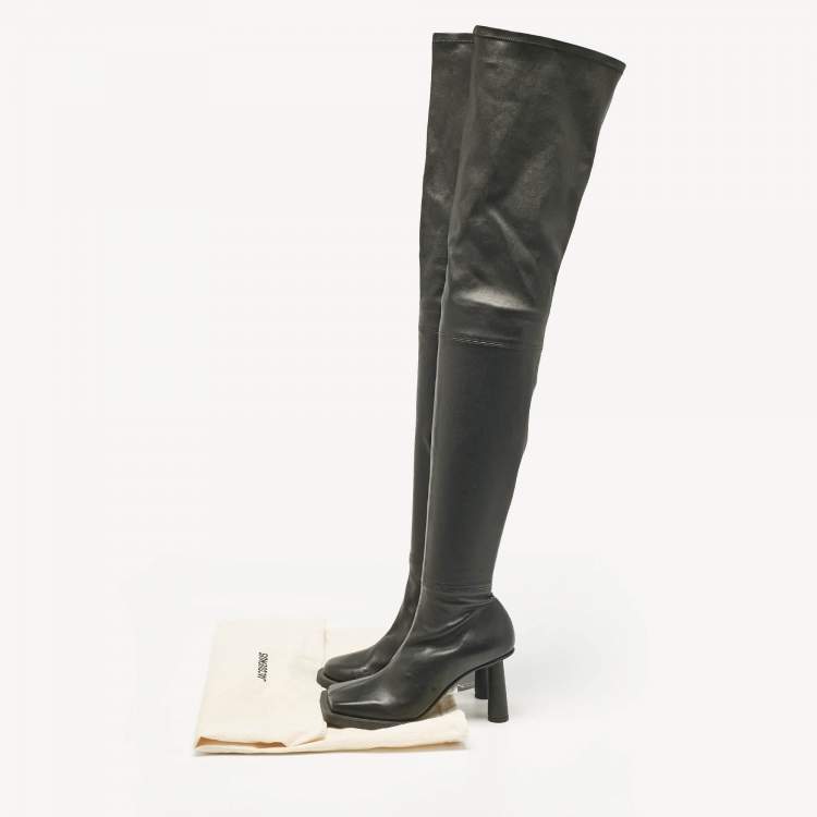 Pre Owned Jacquemus Black Leather Over The Knee Boots Size 38