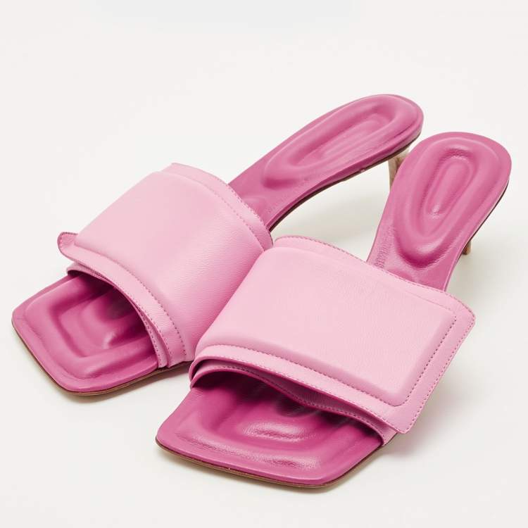 Pre Owned Jacquemus Pink Leather Les Piscine Mules Size 37