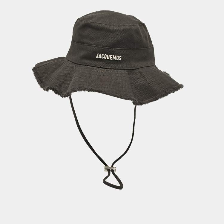Pre Owned Jacquemus Black Cotton Drawstring Bucket Hat Size 56