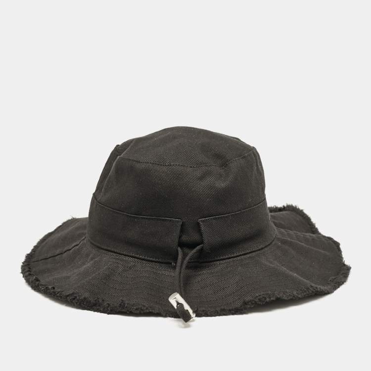 Pre Owned Jacquemus Black Cotton Drawstring Bucket Hat Size 56