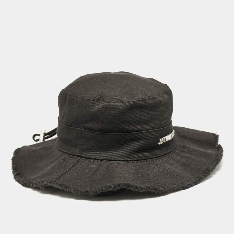 Pre Owned Jacquemus Black Cotton Drawstring Bucket Hat Size 56