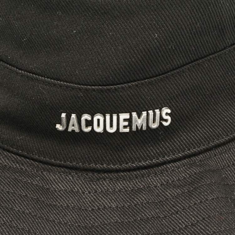 Pre Owned Jacquemus Black Cotton Drawstring Bucket Hat Size 56