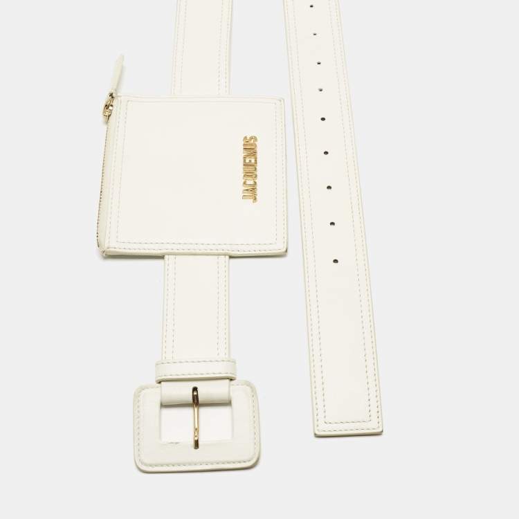 مملوكة مسبقًا Jacquemus White Leather La Ceinture Carree Pouch Belt M