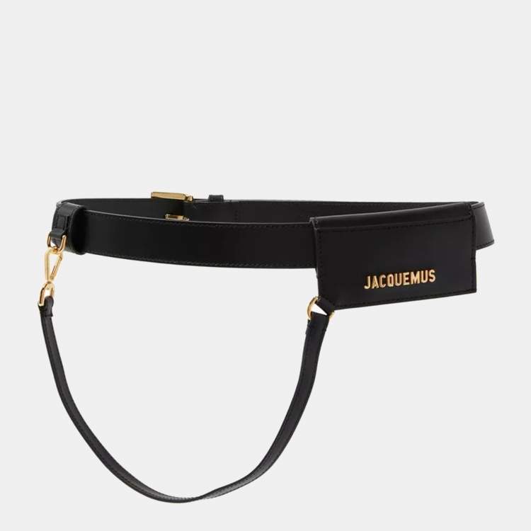 Pre Owned Jacquemus La Ceinture Porte Cartes S Buckle Belt Black Leather