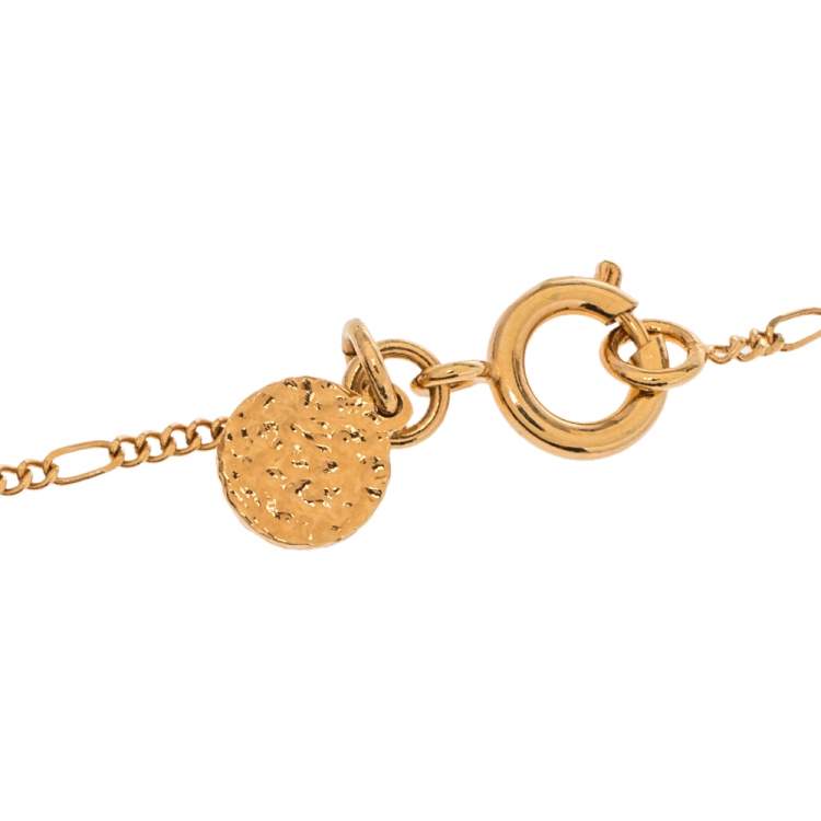 Pre Owned Jacquemus Blue Bead Gold Tone Double Chain Necklace