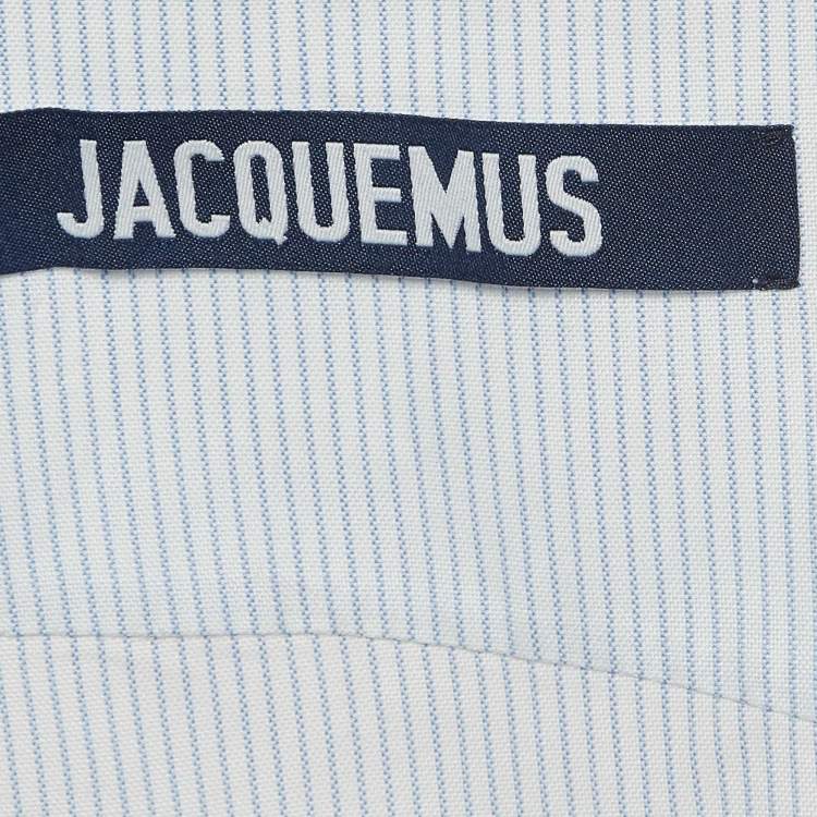 Pre Owned Jacquemus White/Blue Pinstripe Cotton Asymmetric Mini Dress S