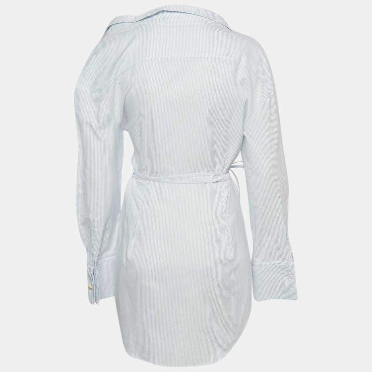 Pre Owned Jacquemus White/Blue Pinstripe Cotton Asymmetric Mini Dress S