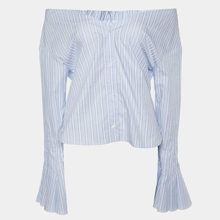 Pre Owned Jacquemus Blue Stripe Print Cotton Buttoned Front Top L