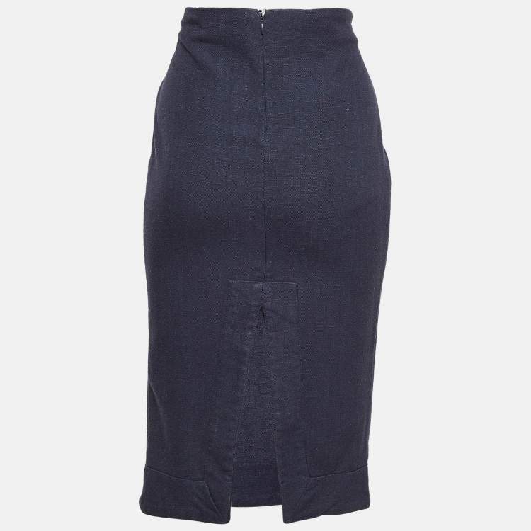 Pre Owned Jacquemus Navy Blue Linen Blend L'annee 97 Pencil Skirt M