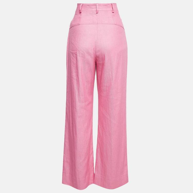 Pre Owned Jacquemus Pink Linen Blend Wide Leg Trousers M