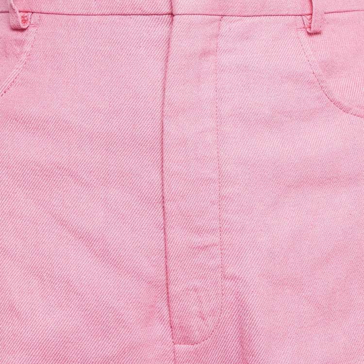 Pre Owned Jacquemus Pink Linen Blend Wide Leg Trousers M