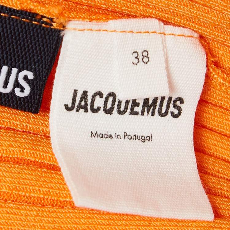 Pre Owned Jacquemus Orange Rib Knit Full Sleeve Badge Detail Crop Cardigan M
