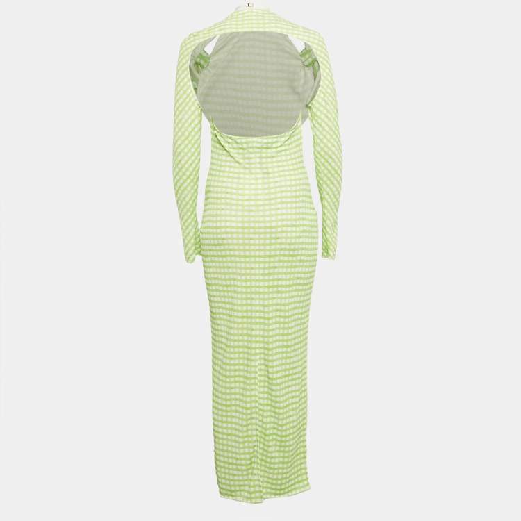 Pre Owned Jacquemus Green Checkered Print Jersey La Robe Nodi Midi Dress M