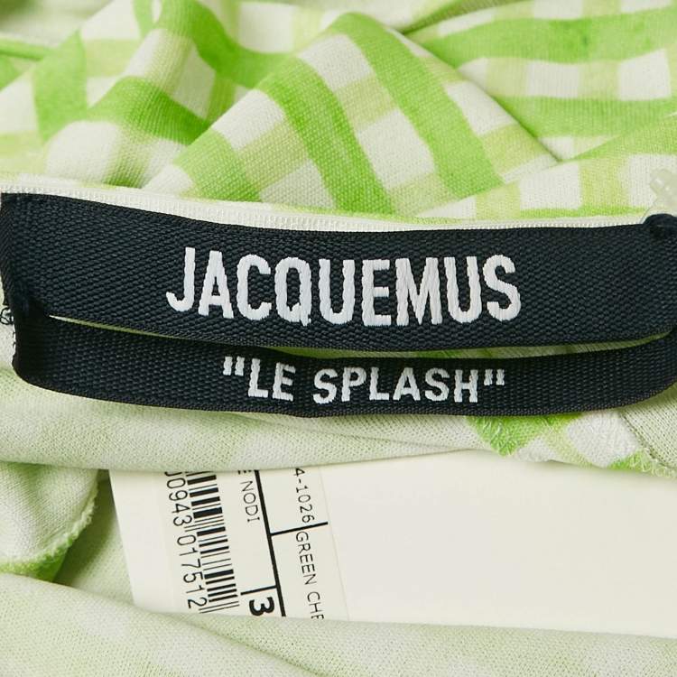 Pre Owned Jacquemus Green Checkered Print Jersey La Robe Nodi Midi Dress M