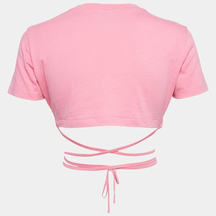 Pre Owned Jacquemus Pink Cotton Knit Underwired Lace-Up Baci Crop Top XS