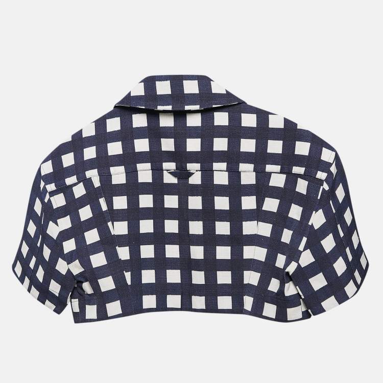 Pre Owned Jacquemus Navy Blue Checkered Silk Blend Le Haut Bebi Crop Top XS