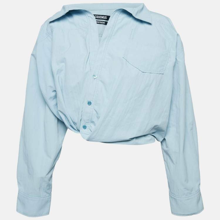 Pre Owned Jacquemus Blue Nylon Bubble La Montagne Crop Shirt M