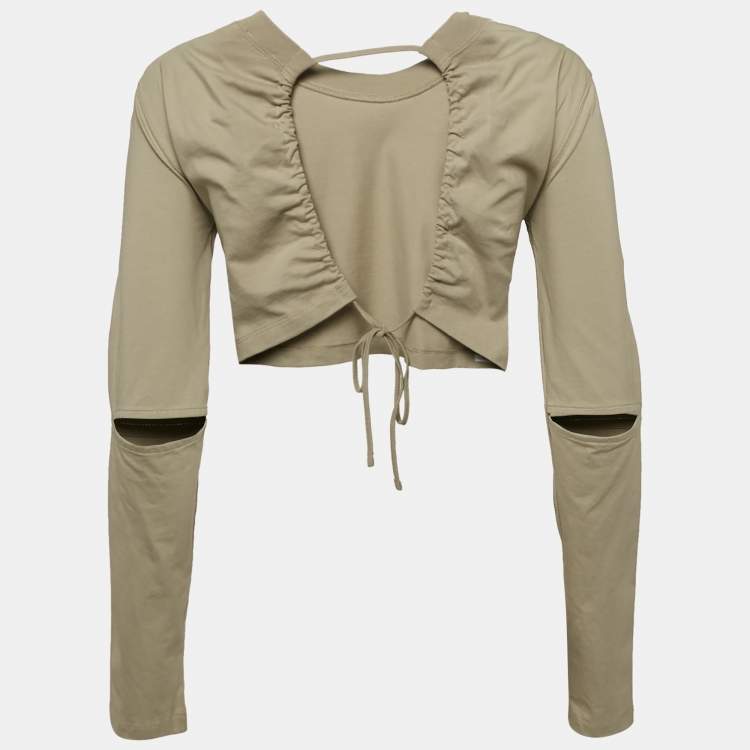 Pre Owned Jacquemus Sage Green Cotton Open Back Crop T-Shirt XS