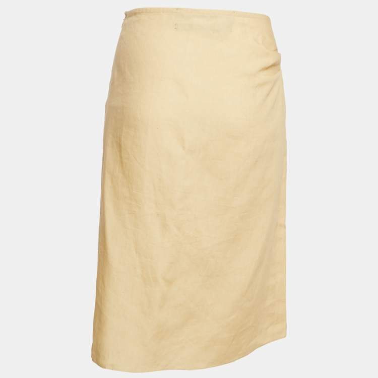 مملوكة مسبقًا Jacquemus Yellow Linen Drape Style La Jupe Pencil Skirt 